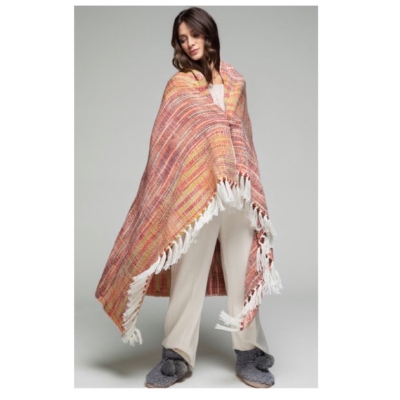 1 LEFT! Chunky Yarn Multi Color Fringe Accent Pattern Throw Blanket - Picture 2 of 6